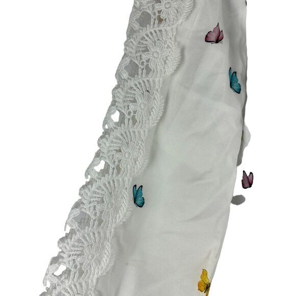 ChicMe Womens White Long-Sleeve Top With Multicolor Butterfly Print & Lace - Picture 3 of 8